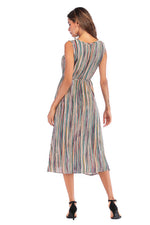 Load image into Gallery viewer, Colorful Striped Lace-up Sleeveless Long Dress
