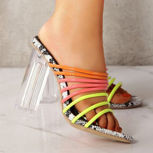 Colorful Patent Leather Strap Chunky Heels Sandals