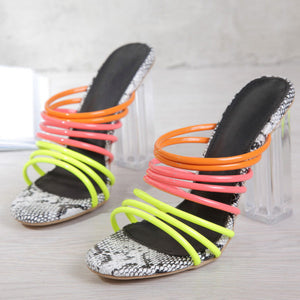 Colorful Patent Leather Strap Chunky Heels Sandals