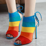 Load image into Gallery viewer, Colorful Striped Peep-toe Stiletto Heel Sandals

