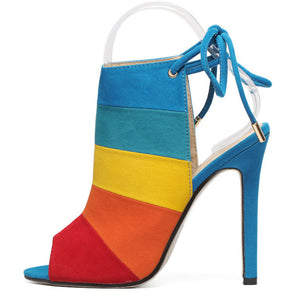 Colorful Striped Peep-toe Stiletto Heel Sandals