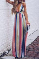 Load image into Gallery viewer, Colorful Halter V-neck Pleated Long Dress
