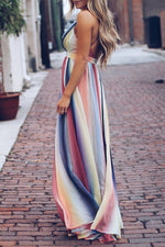 Load image into Gallery viewer, Colorful Halter V-neck Pleated Long Dress
