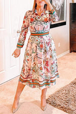 Load image into Gallery viewer, Button Floral Print Long Sleeve Pleated Dress
