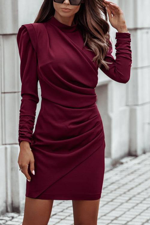 Ruched Long Sleeve Bodycon Mini Dress