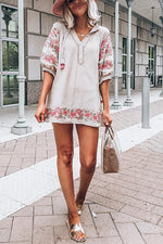 Load image into Gallery viewer, Embroidery Tassels Puff Sleeve Mini Dress
