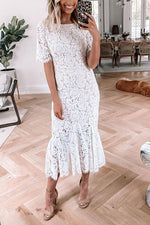 Load image into Gallery viewer, Lace Short Sleeve Mermaid Dress
