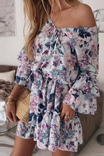 Load image into Gallery viewer, Floral Print Flares Sleeve Ruffles Mini Dress
