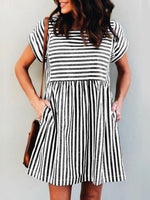 Load image into Gallery viewer, Stripe Short Sleeve Pocekts Mini Dress

