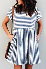 Load image into Gallery viewer, Stripe Short Sleeve Pocekts Mini Dress
