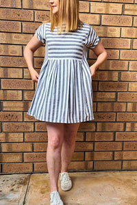 Stripe Short Sleeve Pocekts Mini Dress