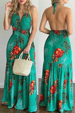 Load image into Gallery viewer, Floral Print Backless Slip Maxi Dress
