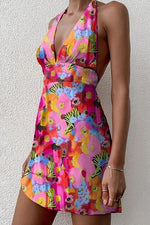 Load image into Gallery viewer, Print Halter Neck Backless Mini Dress
