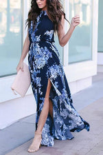 Load image into Gallery viewer, Floral Print Slit Sleeveless Maxi Dress
