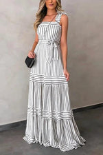 Load image into Gallery viewer, Stripe Bow Tie Belted Maxi Dress
