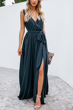 Load image into Gallery viewer, V Neck Sleeveless Slit Wrap Maxi Dress

