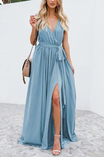 Load image into Gallery viewer, V Neck Sleeveless Slit Wrap Maxi Dress
