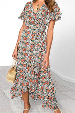 Load image into Gallery viewer, Floral Ruffles Print Wrap Maxi Dress
