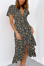 Load image into Gallery viewer, Floral Ruffles Print Wrap Maxi Dress
