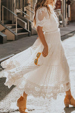 Load image into Gallery viewer, Button Lace V Neck Short Sleeve Maxi Dress
