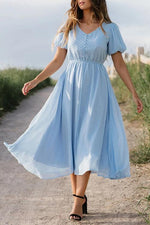 Load image into Gallery viewer, Chiffon V Neck Short Sleeve Maxi Dress
