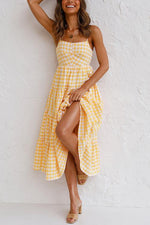 Load image into Gallery viewer, Plaid Backless Slip Maxi Dress

