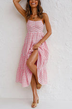 Load image into Gallery viewer, Plaid Backless Slip Maxi Dress

