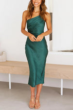 Load image into Gallery viewer, Ruched One Shoulder Slip Midi Dress
