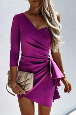 Load image into Gallery viewer, Ruched One Shoulder Bodycon Mini Dress

