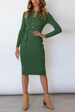 Load image into Gallery viewer, Button Knit Bleted Long Sleeve Slim Dress
