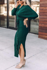 Load image into Gallery viewer, Surplice Wrap Side Slit Sweater Dress
