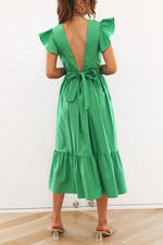 Load image into Gallery viewer, Ruffles Empire Waist Tie Backless Dress
