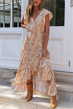 Load image into Gallery viewer, Button Ruffles Floral Drawstring Maxi Dress
