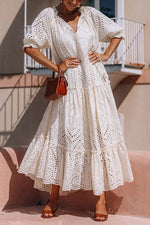 Load image into Gallery viewer, Eyelet Tassels Tiered Maxi Dress
