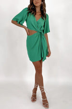 Load image into Gallery viewer, Crossover Cut Out Tie Fron Mini Dress
