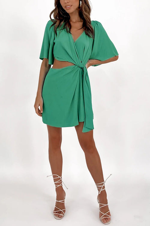 Crossover Cut Out Tie Fron Mini Dress