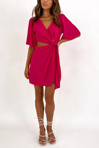 Crossover Cut Out Tie Fron Mini Dress
