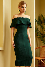 Load image into Gallery viewer, Dark Green Off-the-Shoulder Cocktail Prom Bandage Dress
