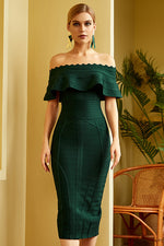 Load image into Gallery viewer, Dark Green Off-the-Shoulder Cocktail Prom Bandage Dress
