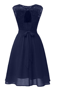 Dark Navy A-line Lace Homecoming Dress