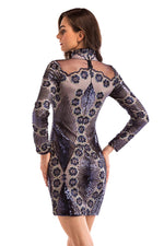 Load image into Gallery viewer, Dark Navy Embroidered Sequined Bodycon Dress With Long Sleeves

