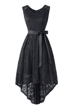 Load image into Gallery viewer, Dark Navy Knot Front High Low Lace Prom Dress
