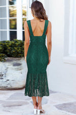 Load image into Gallery viewer, Mid Length Dark Green Lace Plunging Dress
