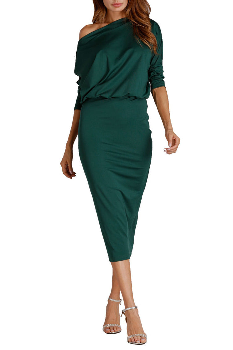 Dark Green Short Sleeve Bodycon Dress