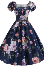 Load image into Gallery viewer, Dark Navy A-Line Print Swing Dresses

