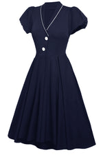 Load image into Gallery viewer, Dark Navy Short Sleeve A-Line Cocktail Party Dresses
