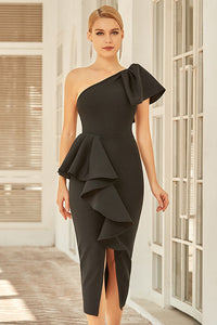 Elegant Black One Shoulder Evening Party Bandage Dress