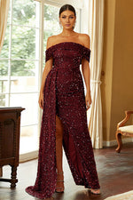 Load image into Gallery viewer, Elegant Burgundy Off Shoulder Formal Evening Dress Prom Gown
