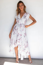 Load image into Gallery viewer, Elegant Printed Short Sleeves High Low Maxi Dress
