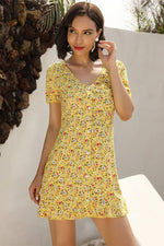 Load image into Gallery viewer, Falbala V Neck Single Breasted Floral Dress
